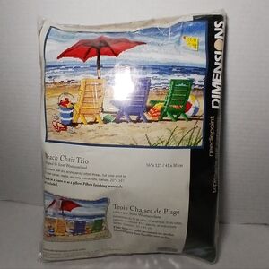 Dimensions BEACH CHAIR TRIO Needlepoint Kit #72-120022- 12 Mesh New 16" x 12"